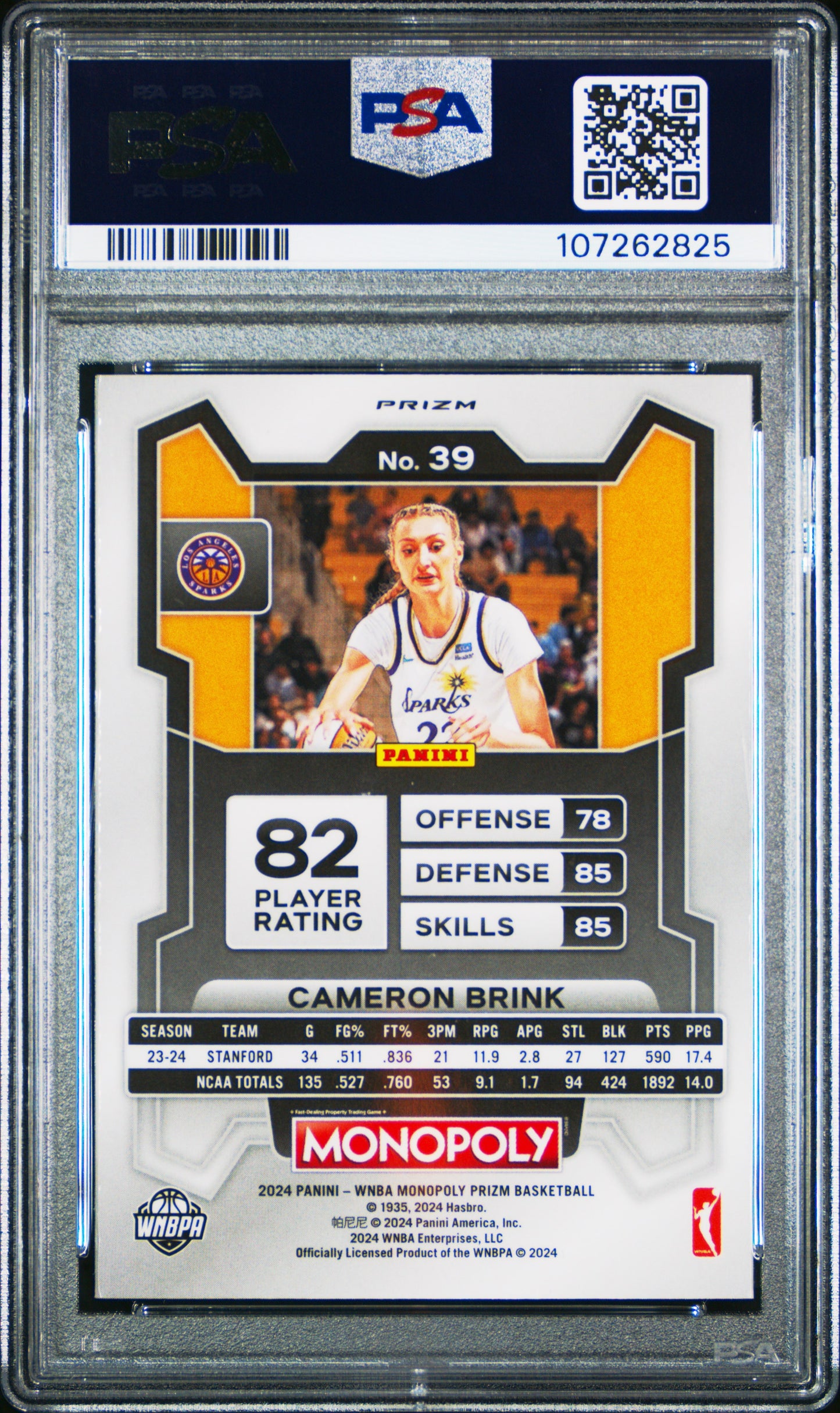 2024 Panini Prizm Monopoly WNBA Cameron Brink Go Space #39 PSA 10