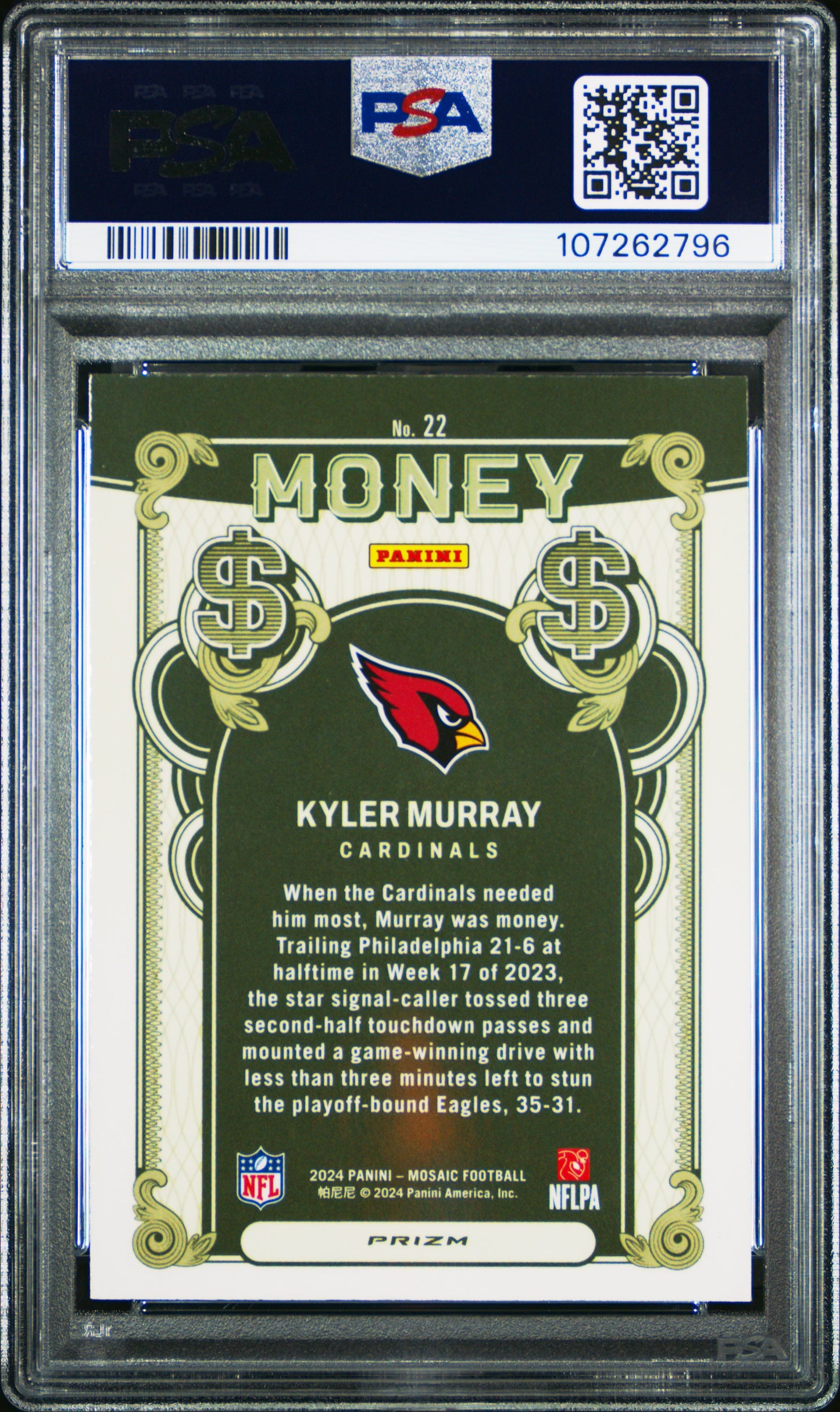2024 Panini Mosaic Money Kyler Murray #22 PSA 10