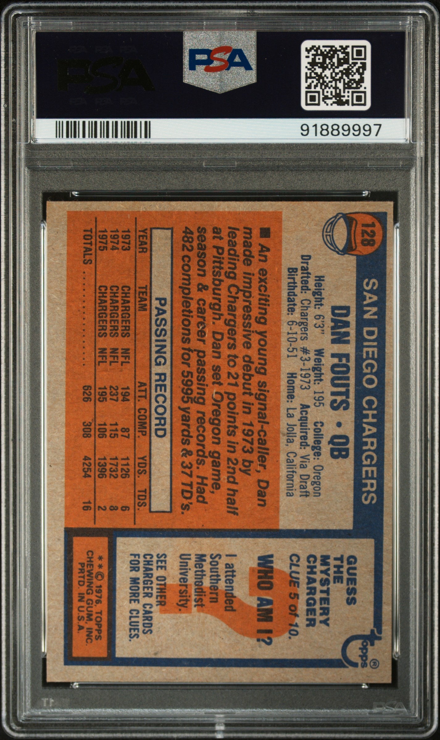 1976 Topps Dan Fouts #128 PSA 8