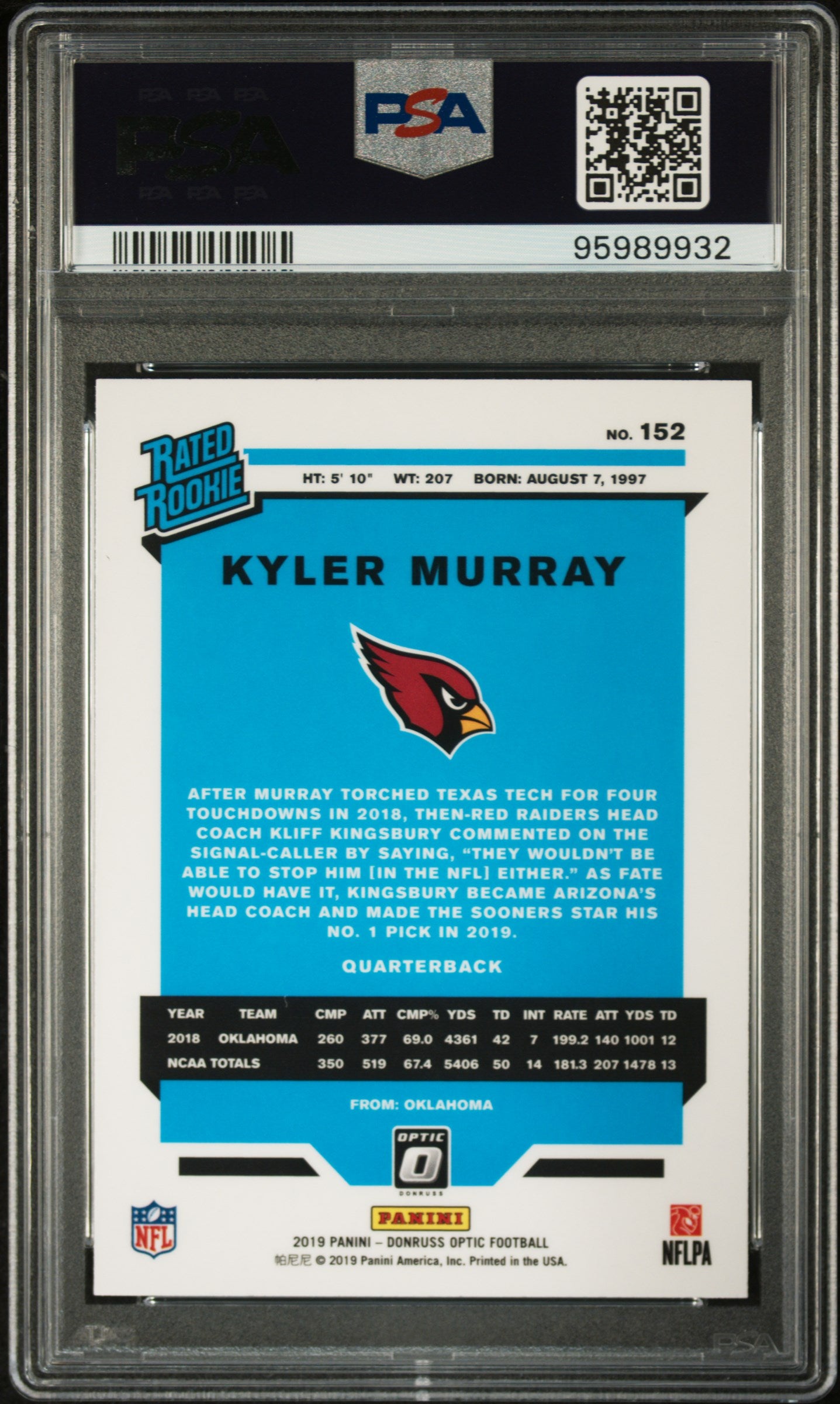 2019 Panini Donruss Optic Kyler Murray #152 PSA 9