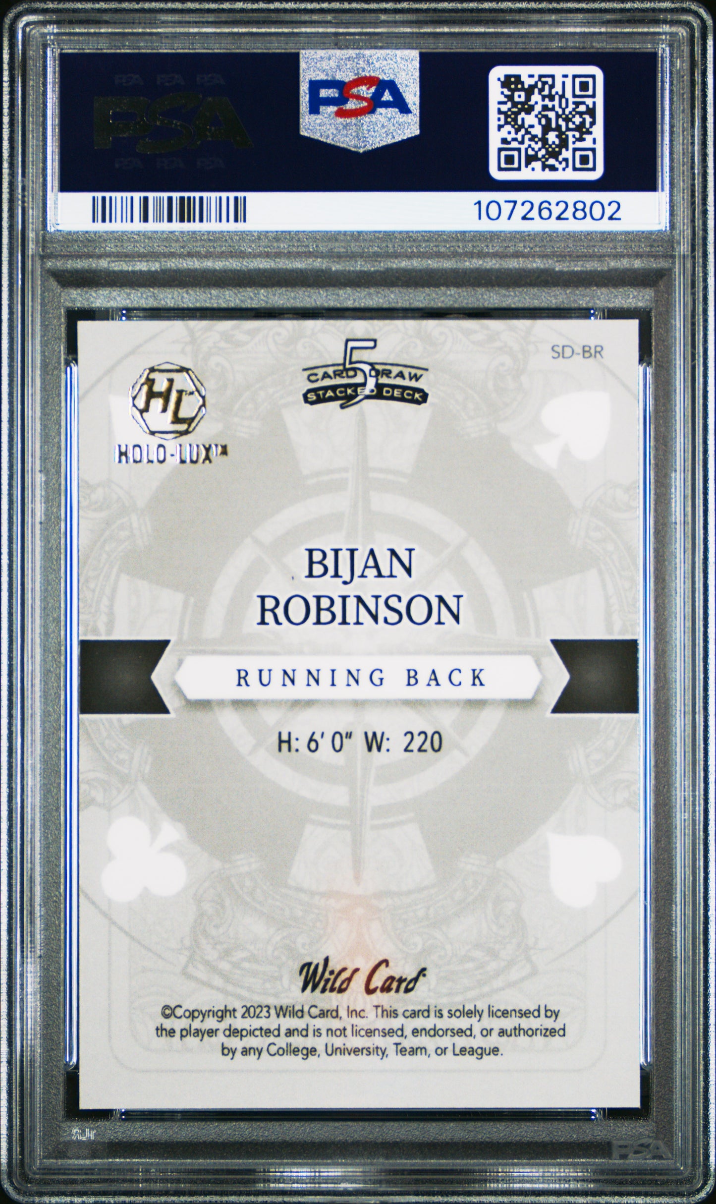 2023 Wild Card 5 Card Draw Stacked Deck Bijan Robinson Gold 1/1 #BR PSA 10