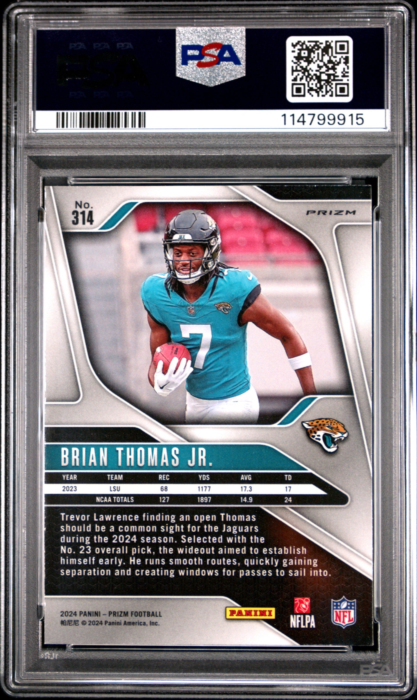 2024 Panini Prizm Brian Thomas JR. Green Ice #314 PSA 9