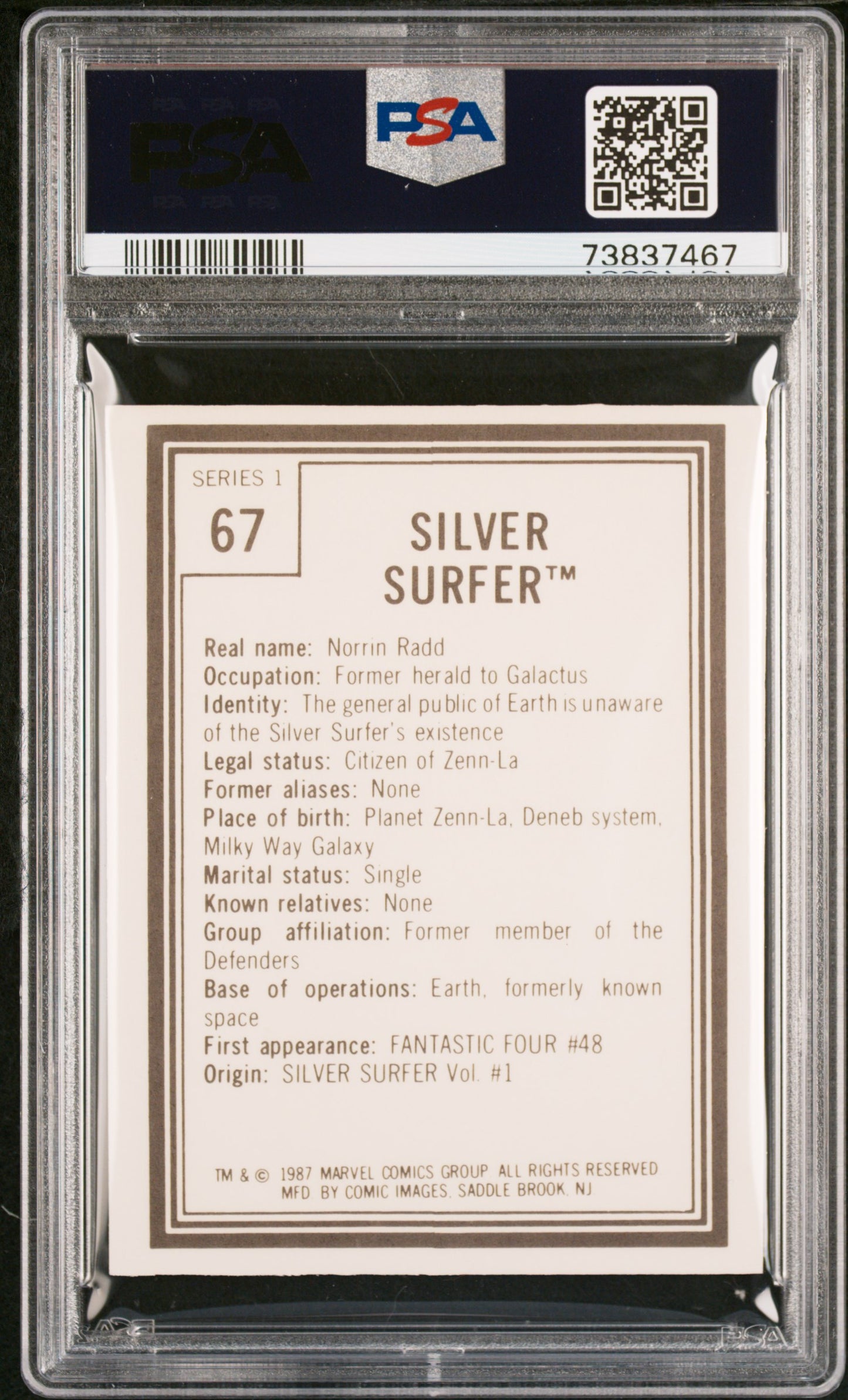 1987 Comic Images Marvel Universe Silver Surfer #67 PSA 8