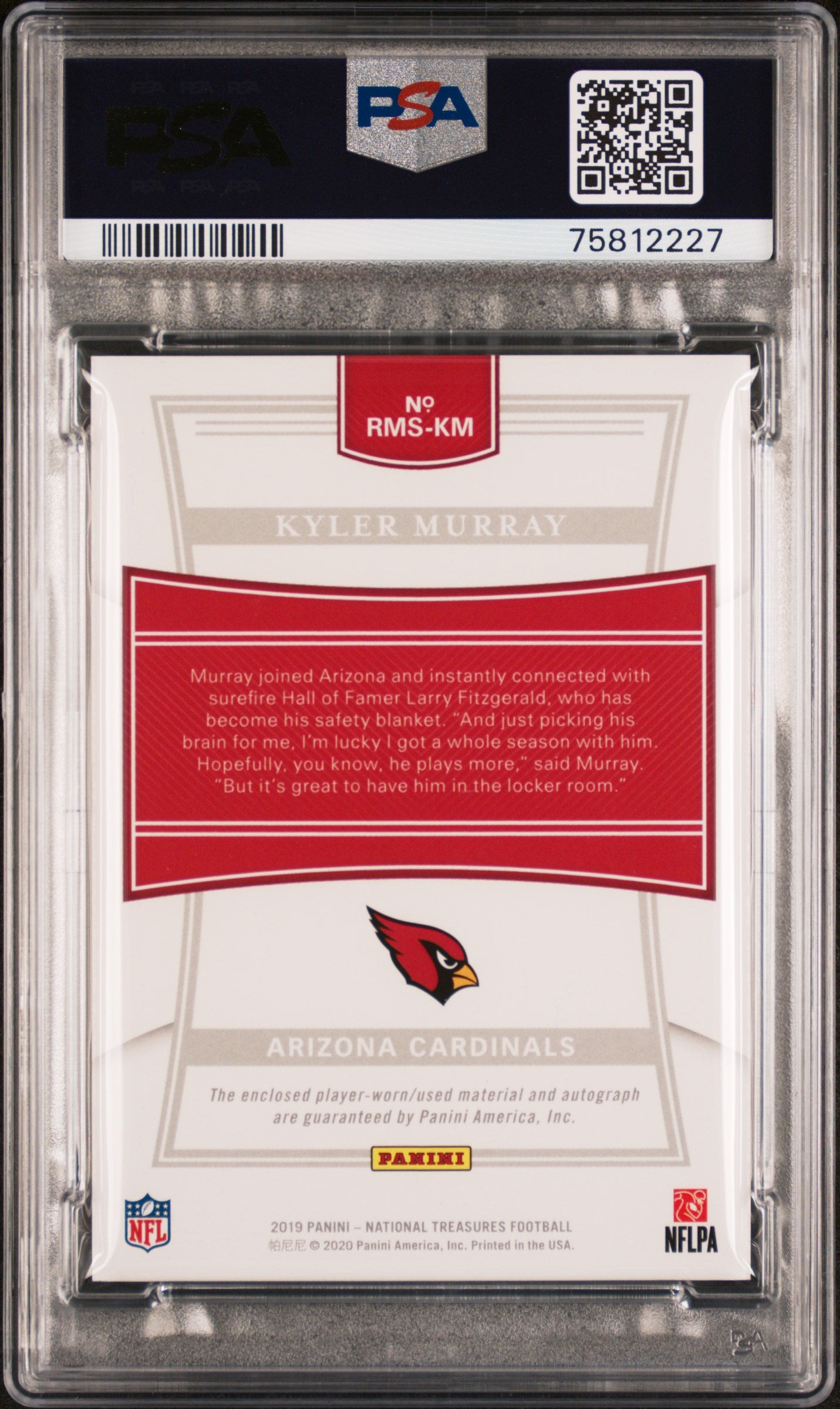 2019 National Treasures Kyler Murray Rookie Material /99 #RMSKM PSA 10 Auto 10
