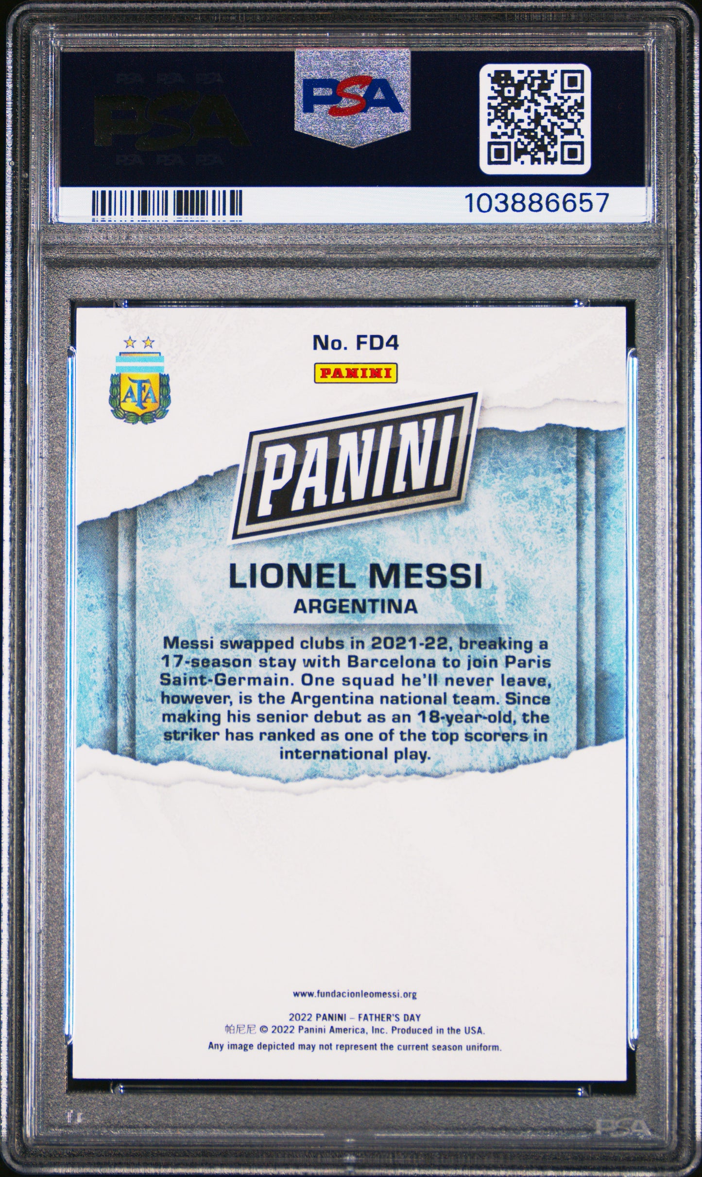 2022 Panini Father's Day Lionel Messi #FD4 PSA 10