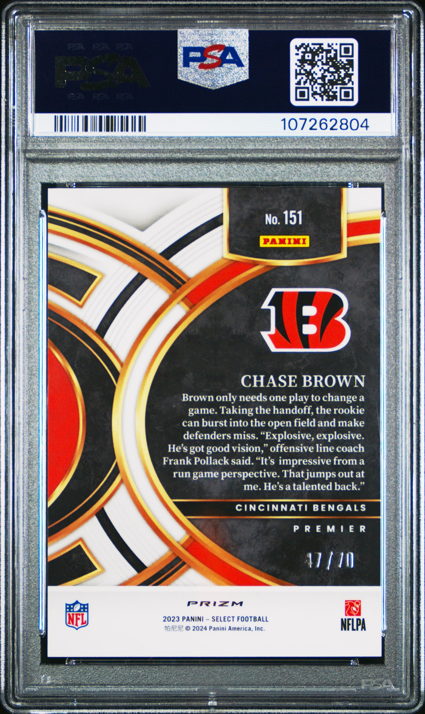2023 Panini Select Chase Brown Dragon Scale Prizm #151 PSA 10 /70
