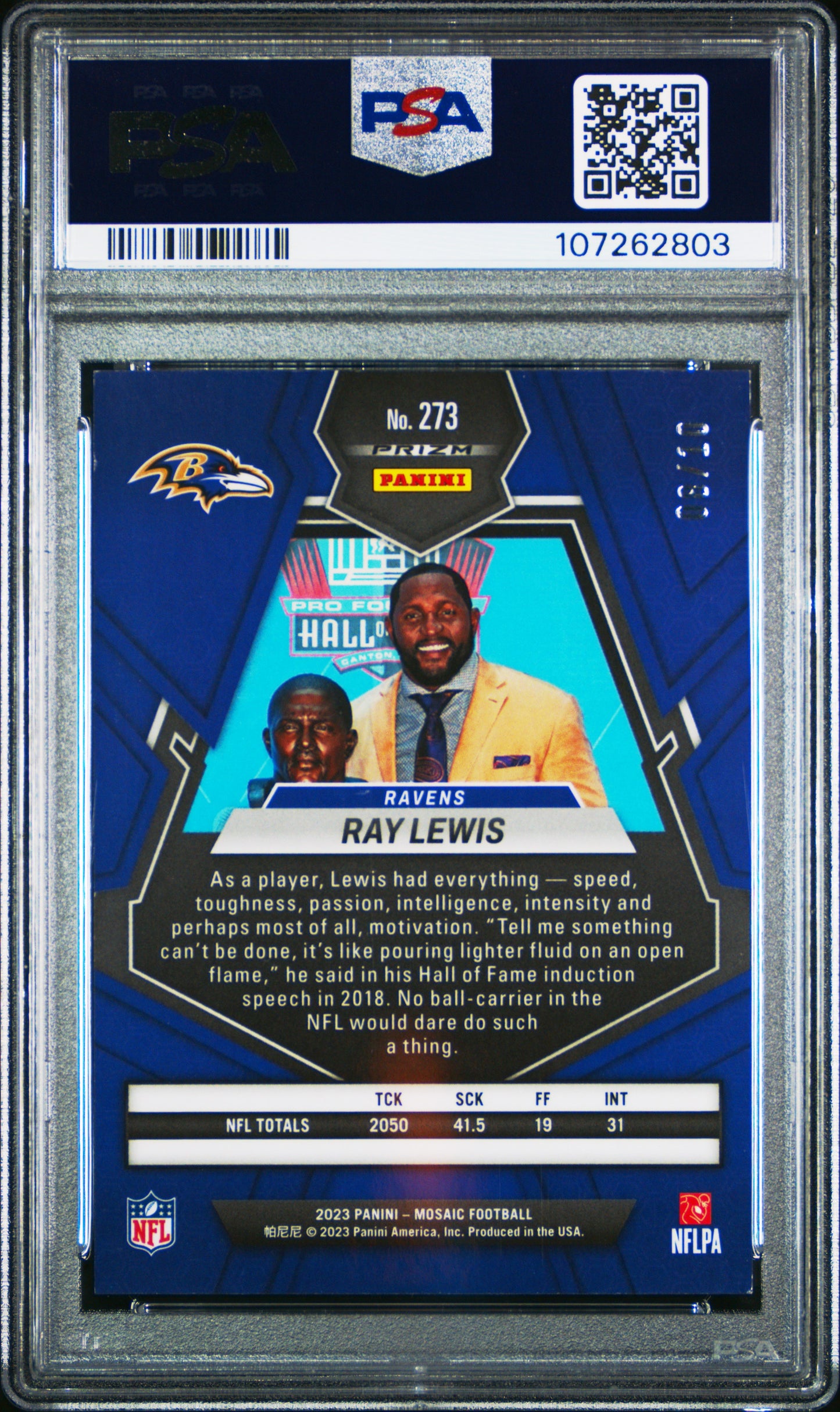 2023 Panini Mosaic Ray Lewis Gold No Huddle #273 PSA 9 /10