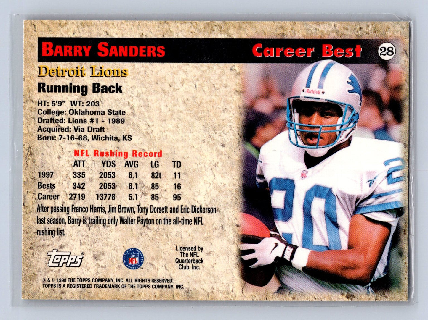 1998 Topps QuickSix Barry Sanders #28