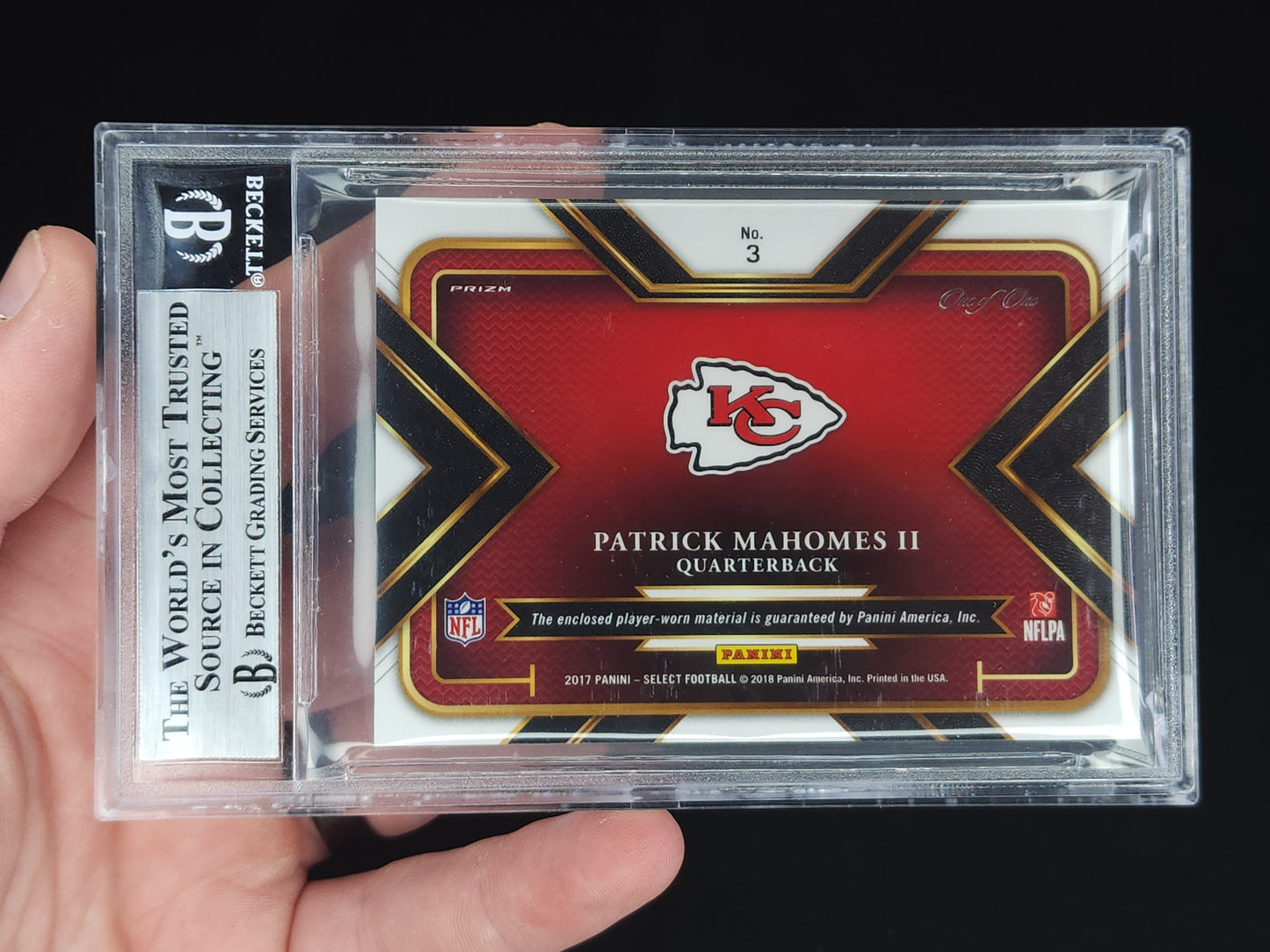2017 Select Jumbo Rookie Swatches Patrick Mahomes II Black Prizm 1/1 #3 BGS 9