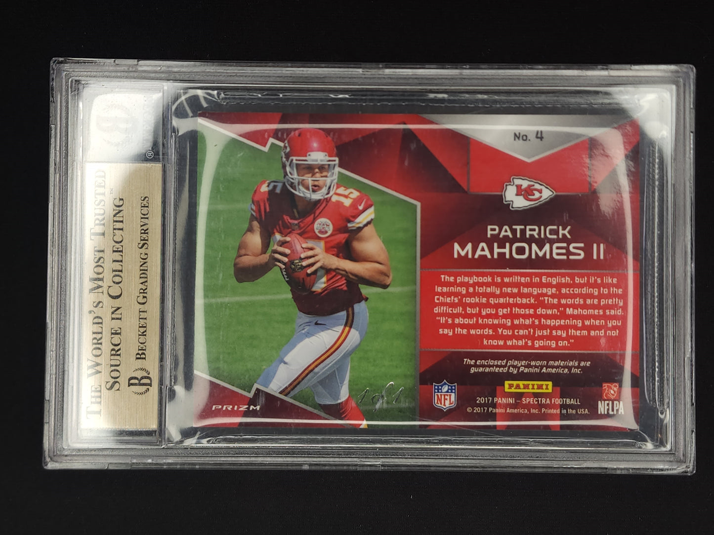 2017 Spectra Rising Rookie Patch Patrick Mahomes II Gold Vinyl 1/1 #4 BGS 9.5