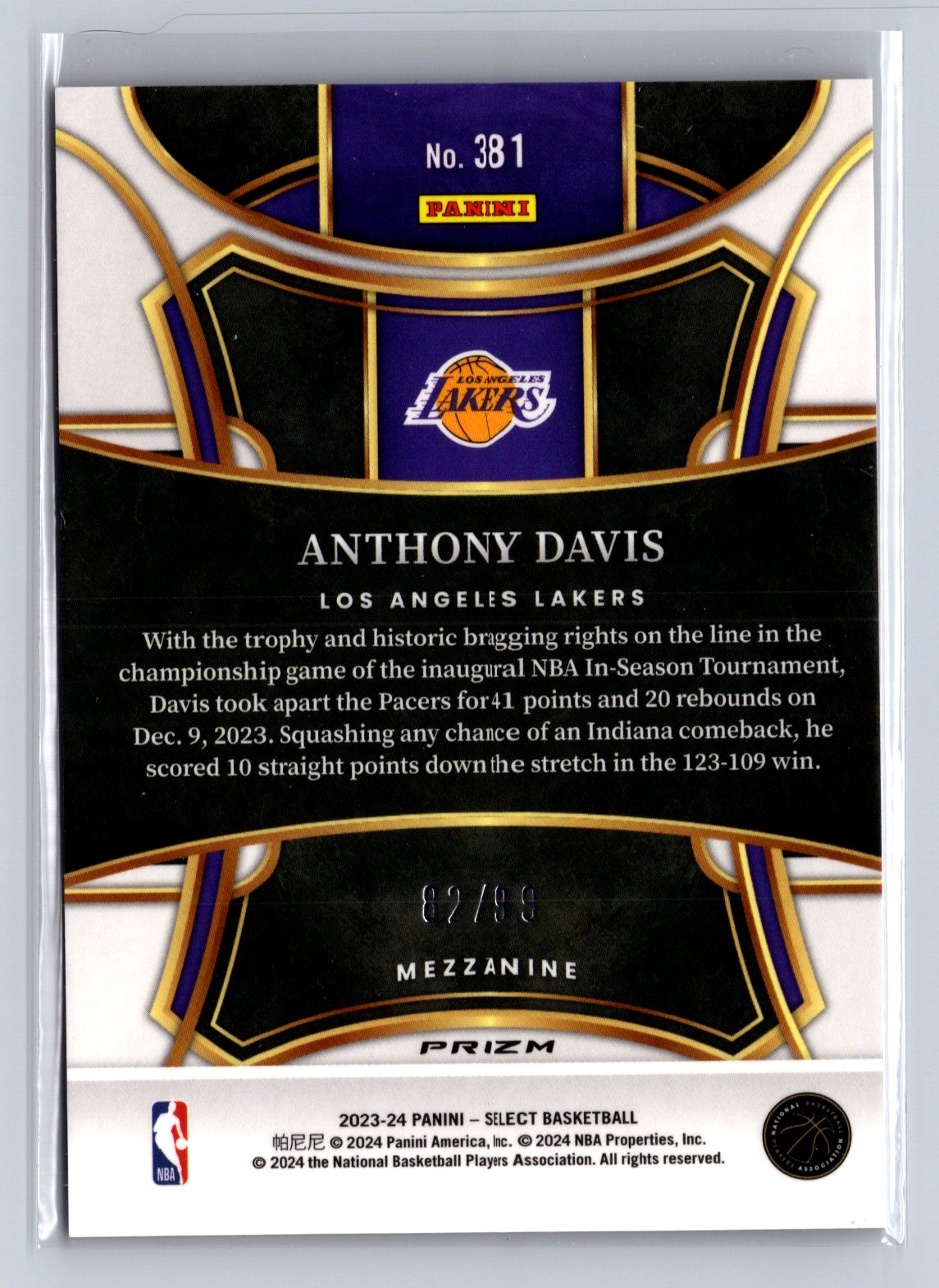 2023-24 Panini Select Mezzanine Anthony Davis Pink Ice /99 #381