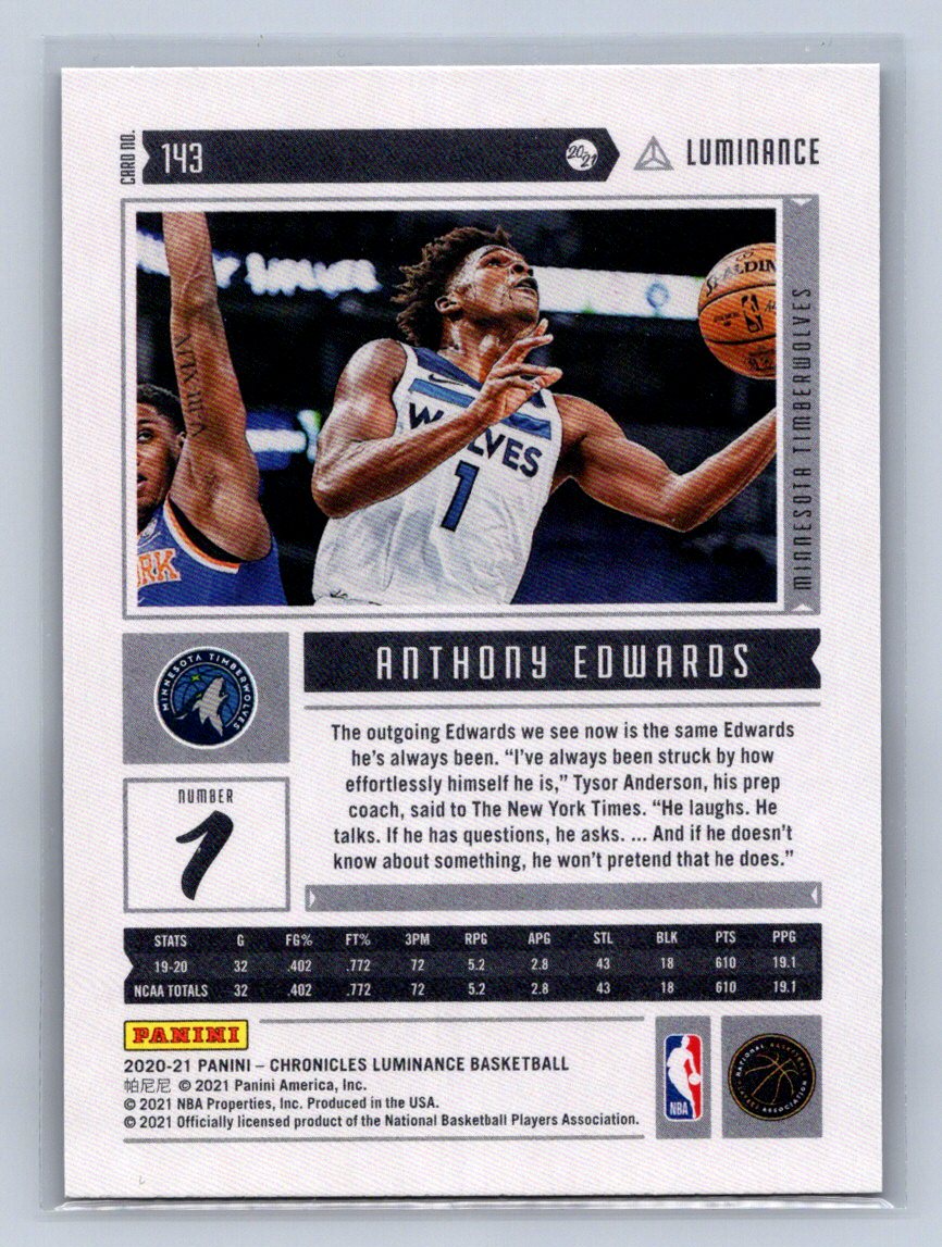 2020-21 Panini Chronicles Luminance Anthony Edwards #143
