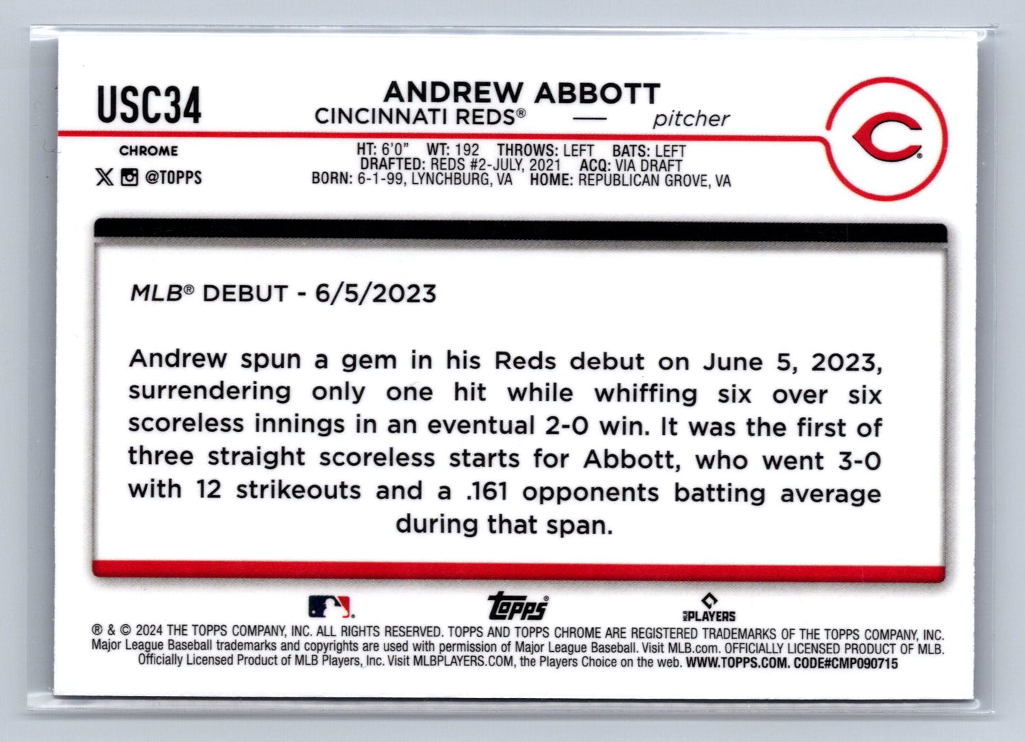 2024 Topps Chrome Update Andrew Abbott X-Fractor #USC34
