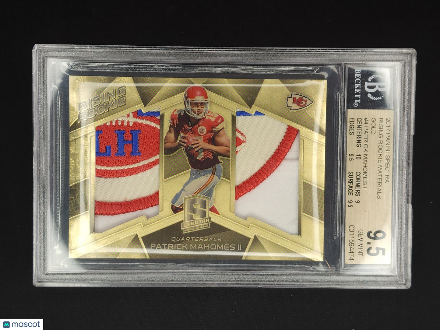 2017 Spectra Rising Rookie Patch Patrick Mahomes II Gold Vinyl 1/1 #4 BGS 9.5