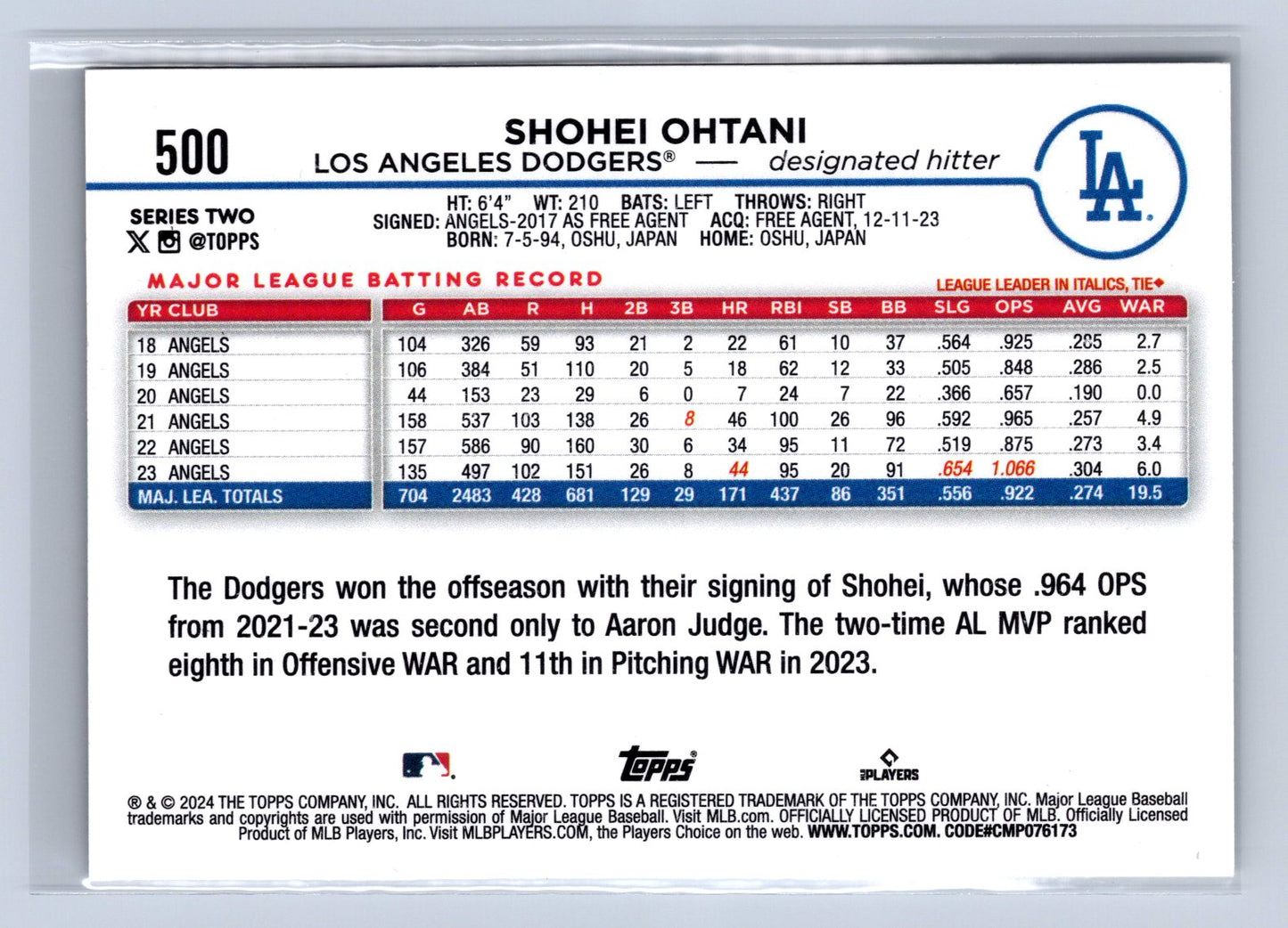 2024 Topps Series 2 Shohei Ohtani #500