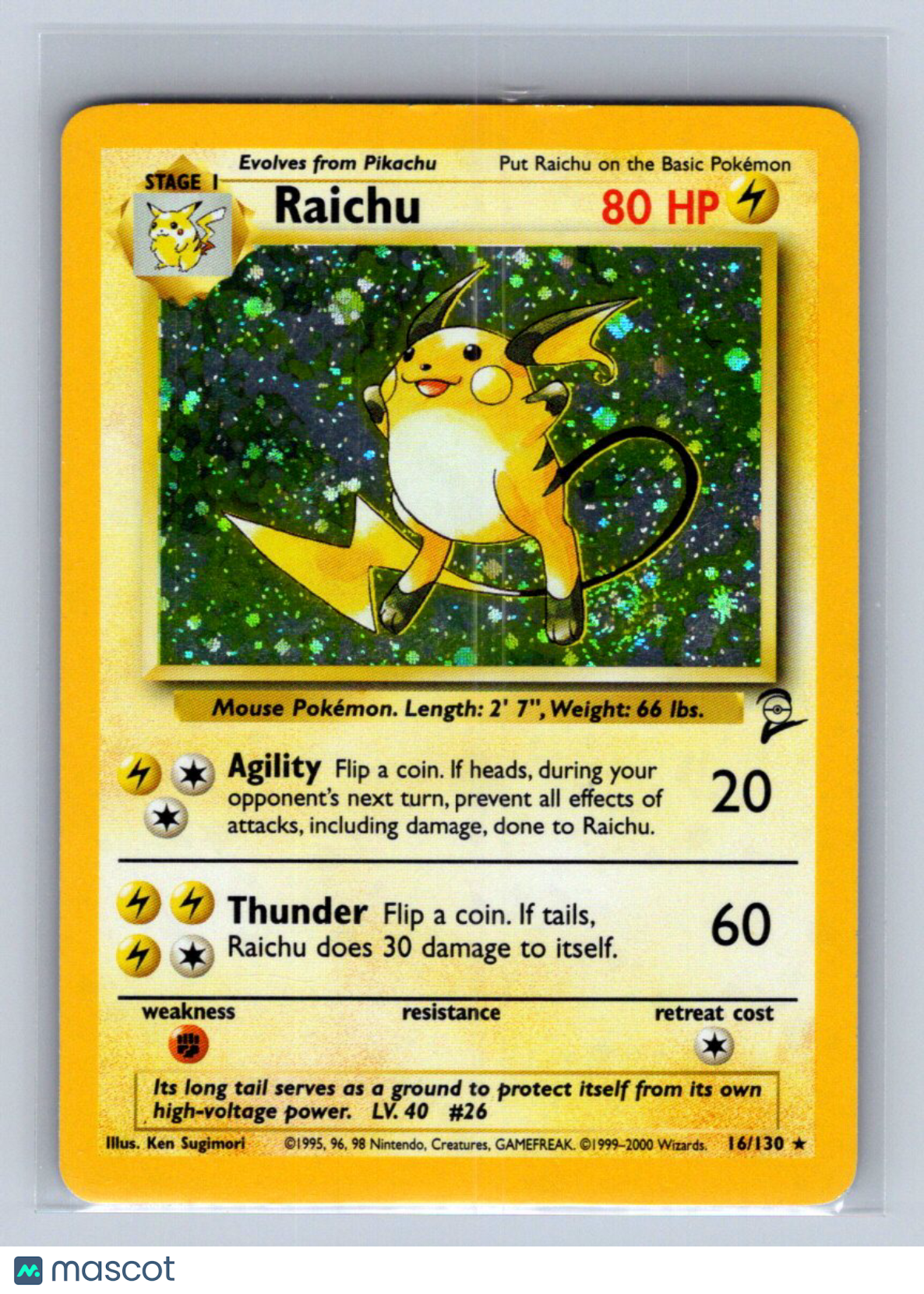 1999 Pokemon Base Set 2 Raichu Holo #16/130 LP