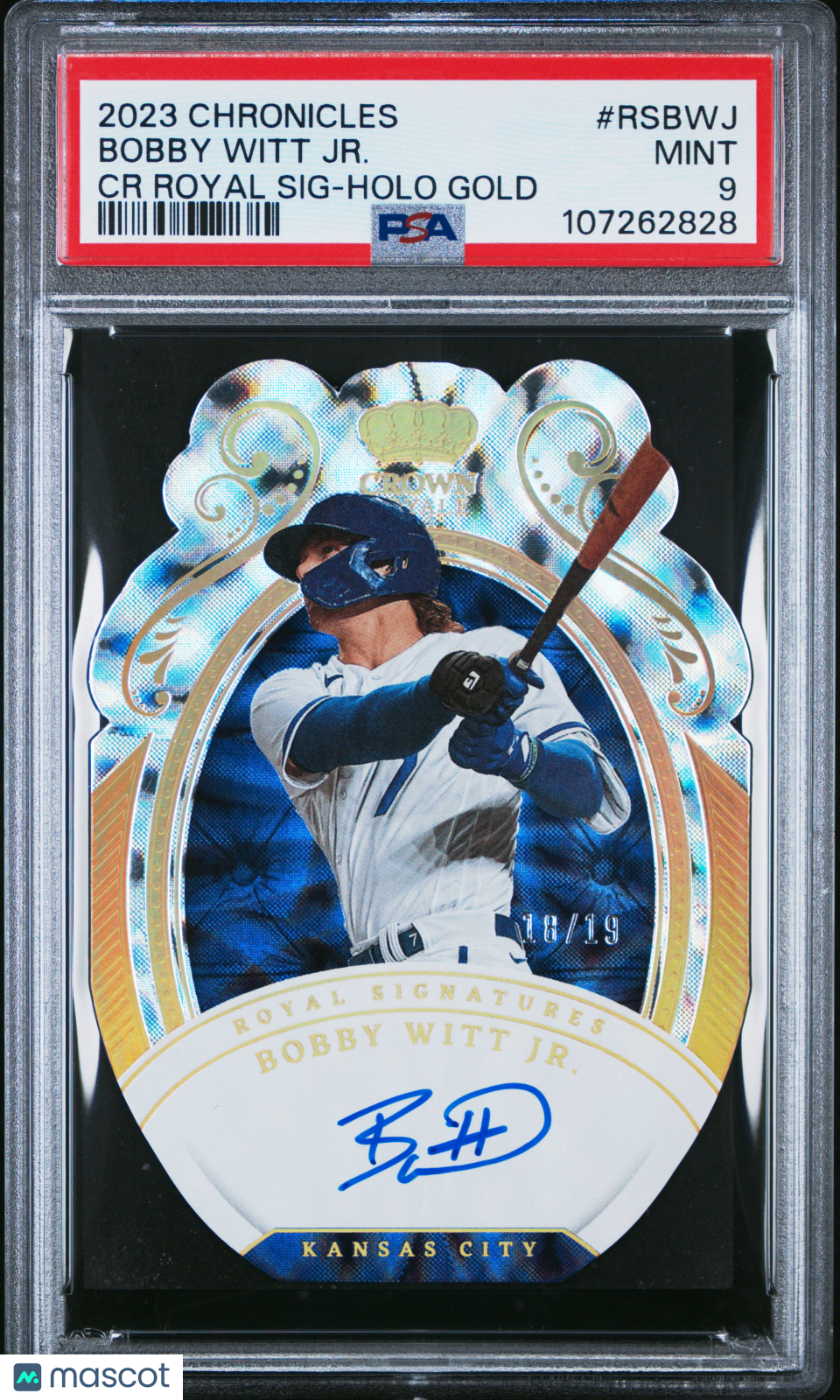 2023 Chronicles Crown Royale Royal Auto Bobby Witt Jr Holo Gold #RSBWJ PSA 9 /19