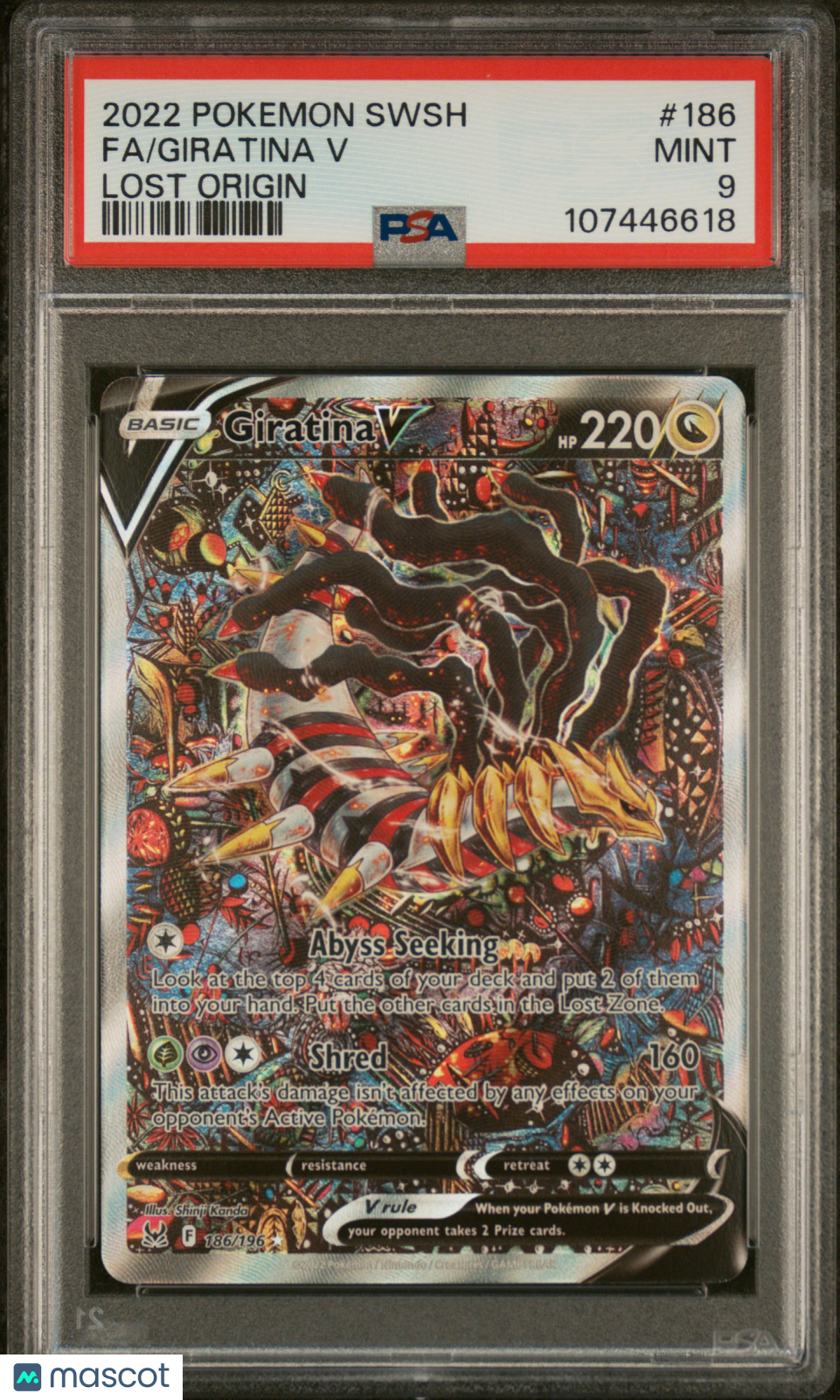 2022 Pokemon Sword & Shield Lost Origin Giratina V Full Art #186 PSA 9