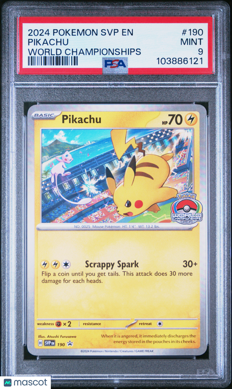 2024 Pokemon Black Star Promo Pikachu World Championships #190 PSA 9