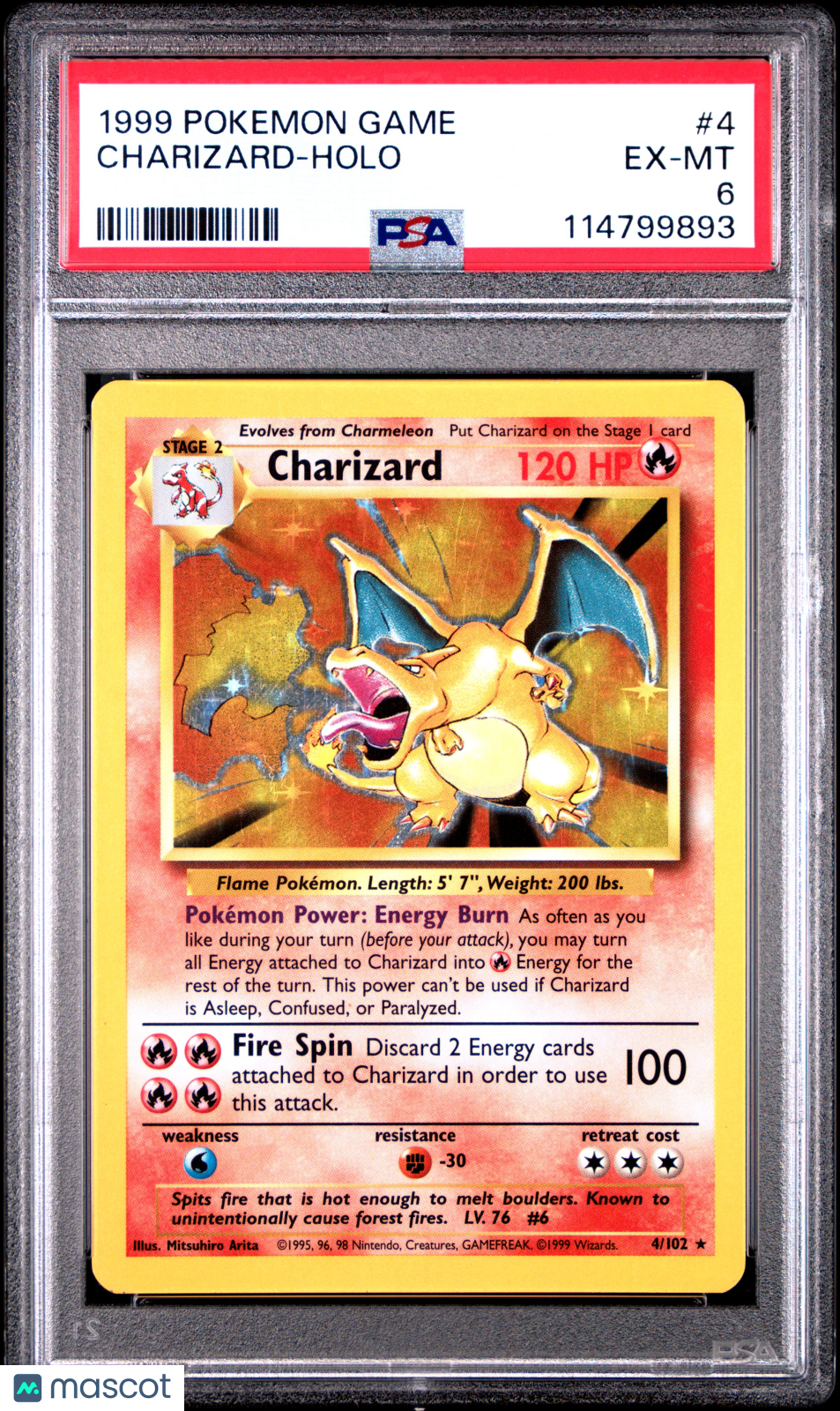 1999 Pokemon Base Set Charizard Holo #4 PSA 6