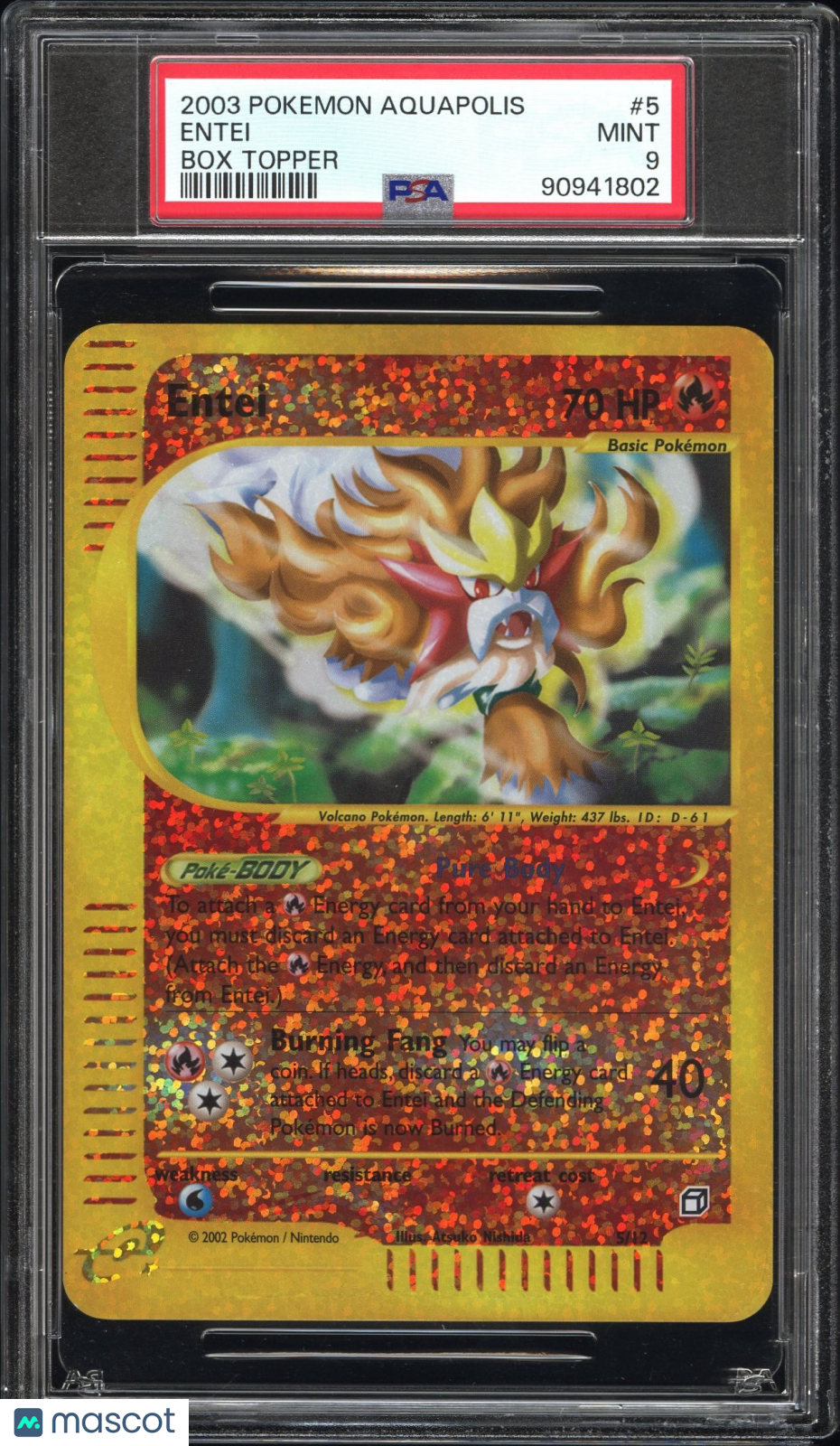 2003 Pokemon Aquapolis Box Topper Entei #5 PSA 9