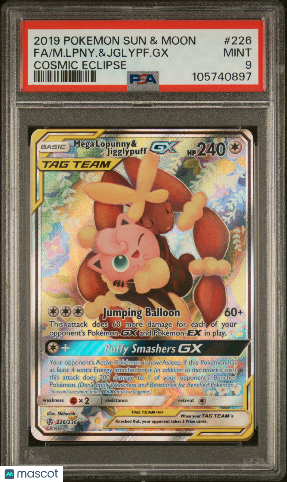 2019 Pokemon Sun & Moon Cosmic Eclipse Mega Lopunny & Jigglypuff GX #226 PSA 9