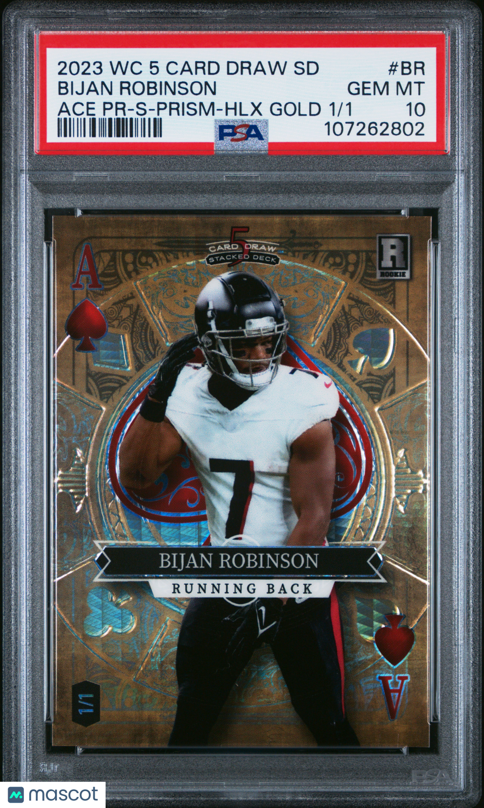 2023 Wild Card 5 Card Draw Stacked Deck Bijan Robinson Gold 1/1 #BR PSA 10