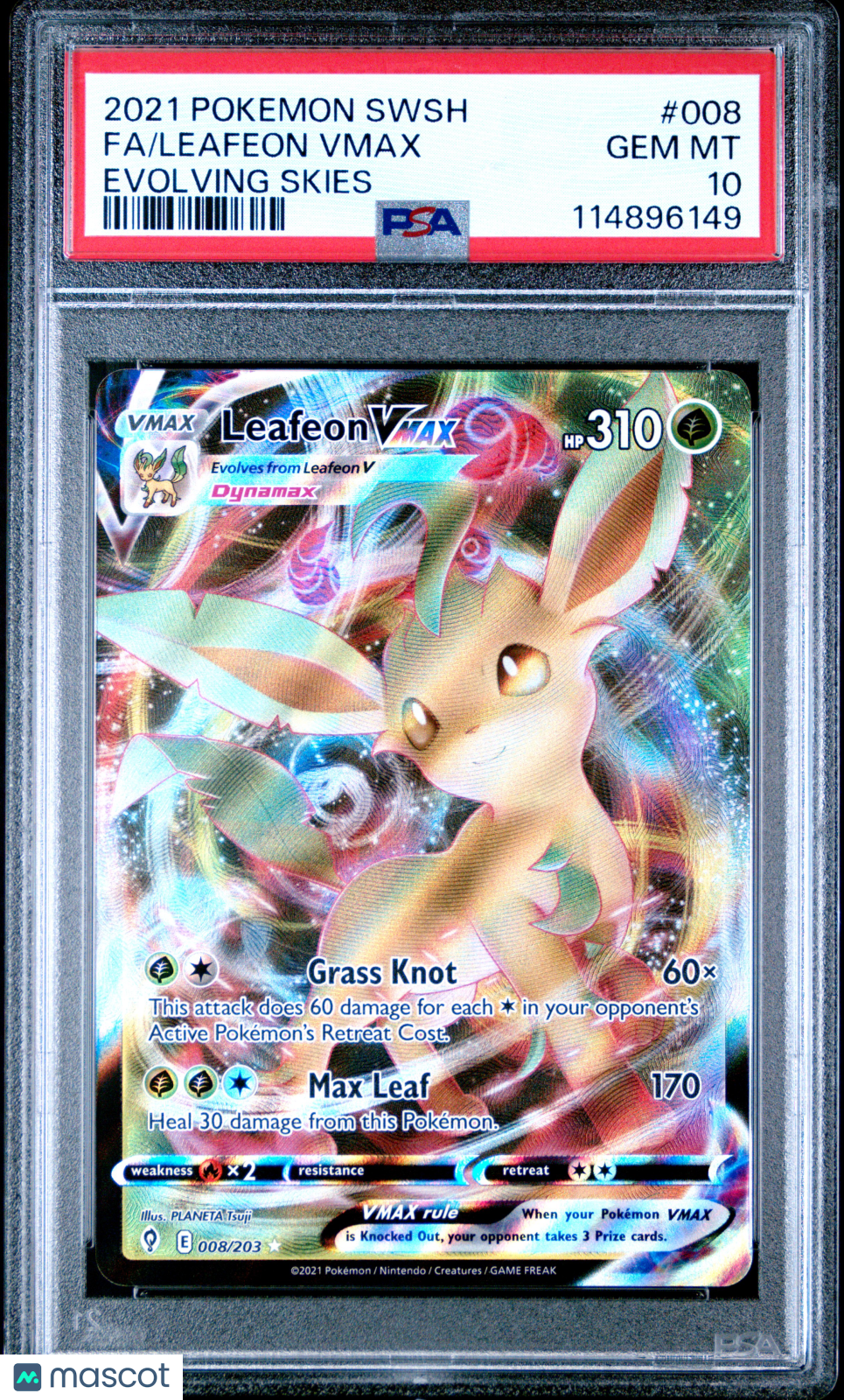 2021 Pokemon Sword & Shield Evolving Skies Leafeon VMAX #008 PSA 10