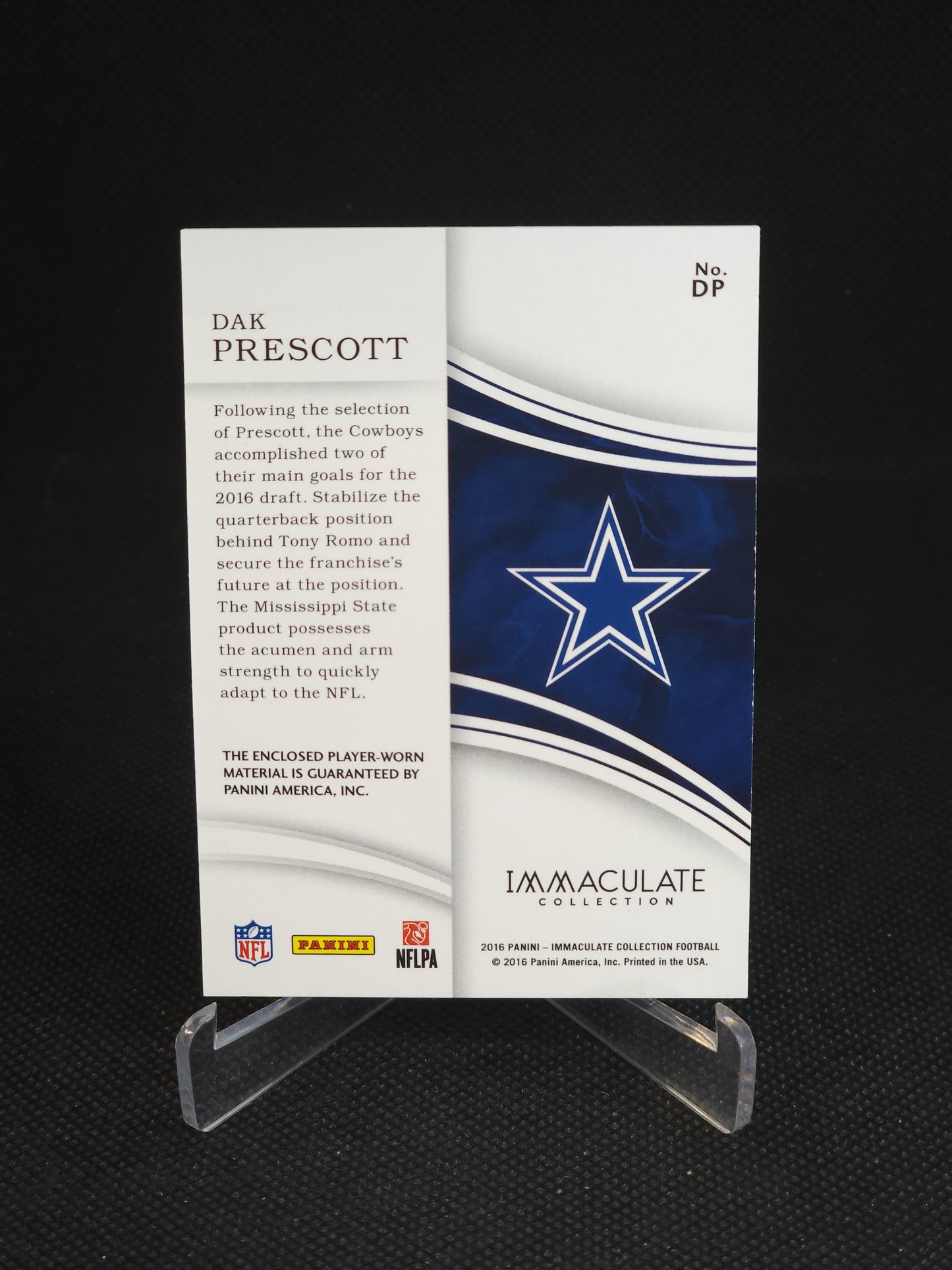 2016 Panini Immaculate Collection Dak Prescott Rookie Helmets Gold /10 #DP