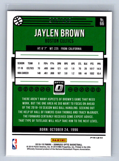 2018-19 Panini Donruss Optic Jaylen Brown Premium Box Set /249 #66