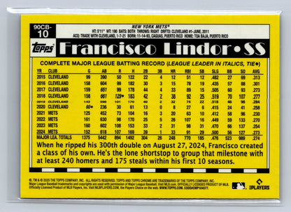 2025 Topps Chrome Francisco Lindor 35th Anniversary 1990 #90CB-10