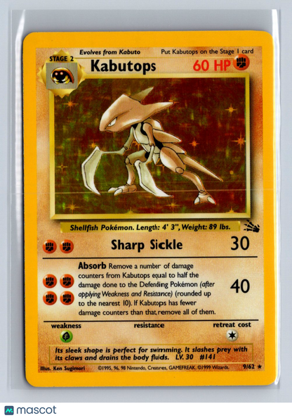 1999 Pokemon Fossil Kabutops Holo #9/62 LP