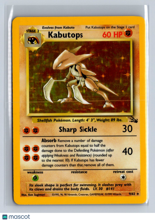 1999 Pokemon Fossil Kabutops Holo #9/62 LP