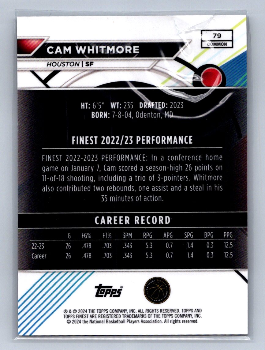 2024 Topps Finest Cam Whitmore Black Refractor /25 #79