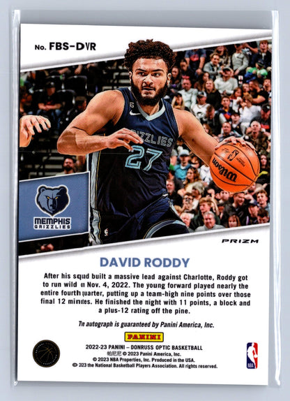 2022-23 Panini Donruss Optic Fast Break Signature David Roddy Auto #FBS-DVR