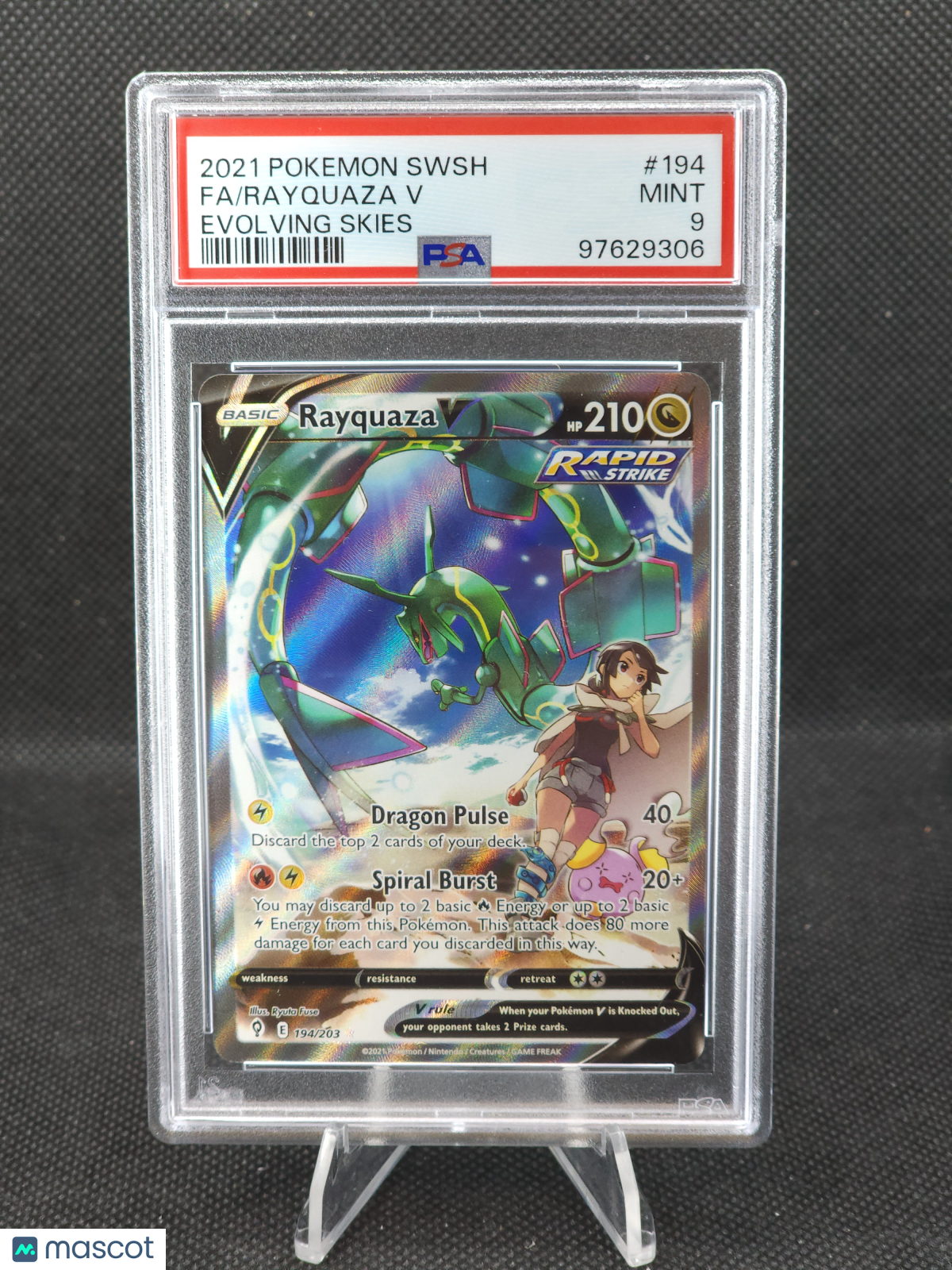 2021 Pokemon Evolving Skies Rayquaza V Full Art #194 PSA 9