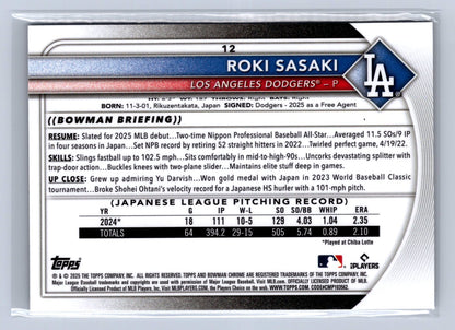 2025 Bowman Chrome Roki Sasaki Mega Box Mojo Refractor #12