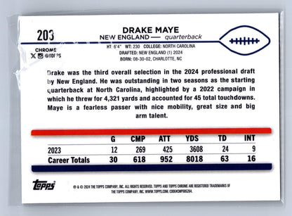 2024 Topps Chrome Drake Maye Sepia Refractor #203