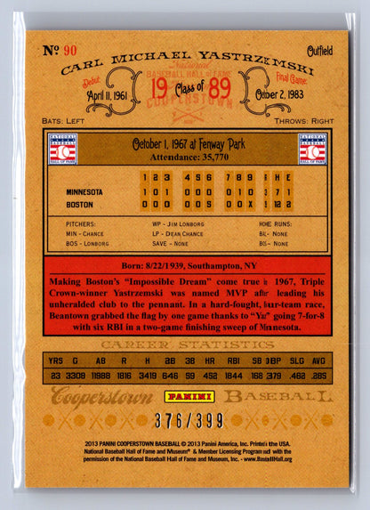 2013 Panini Cooperstown Carl Yastrzemski Red Ice /399 #90