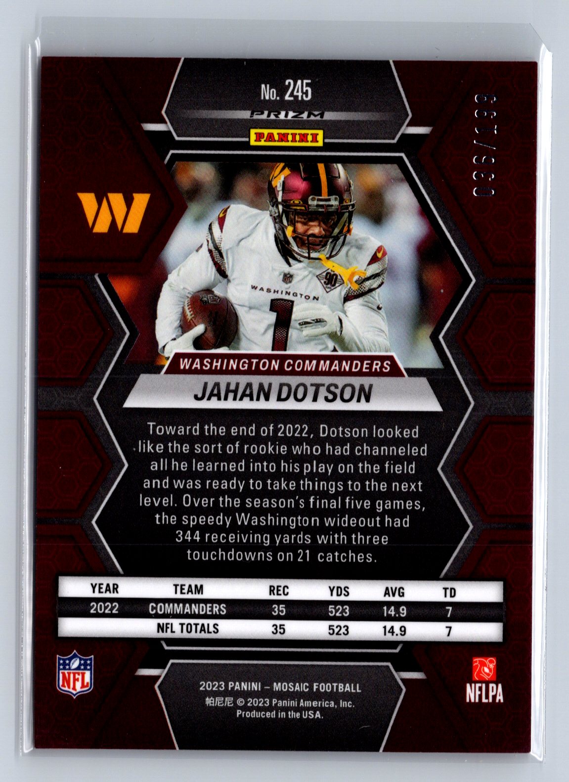 2023 Panini Mosaic Jahan Dotson Orange /199 #245