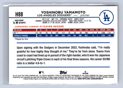 2024 Topps Holiday Yoshinobu Yamamoto Silver Glitter #H88