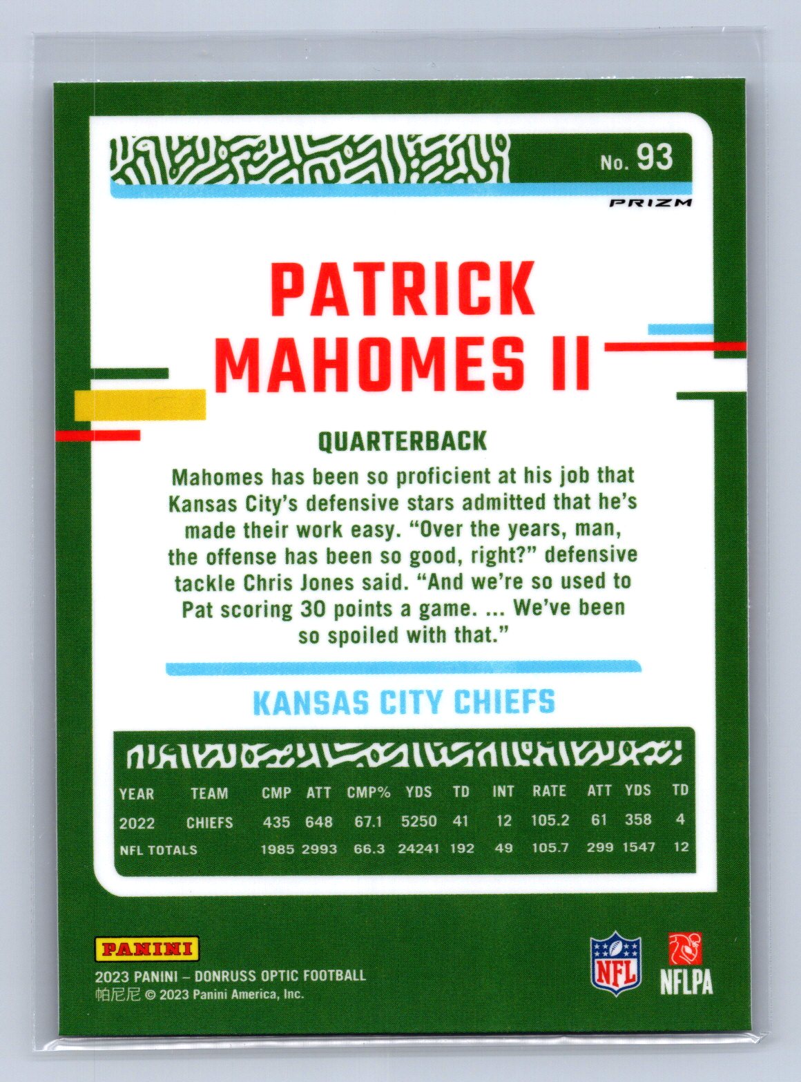 2023 Donruss Optic Patrick Mahomes II Holo #93