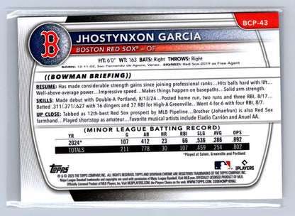 2025 Bowman Chrome Prospects Jhostynxon Garcia Mega Box Mojo Refractor #BCP-43