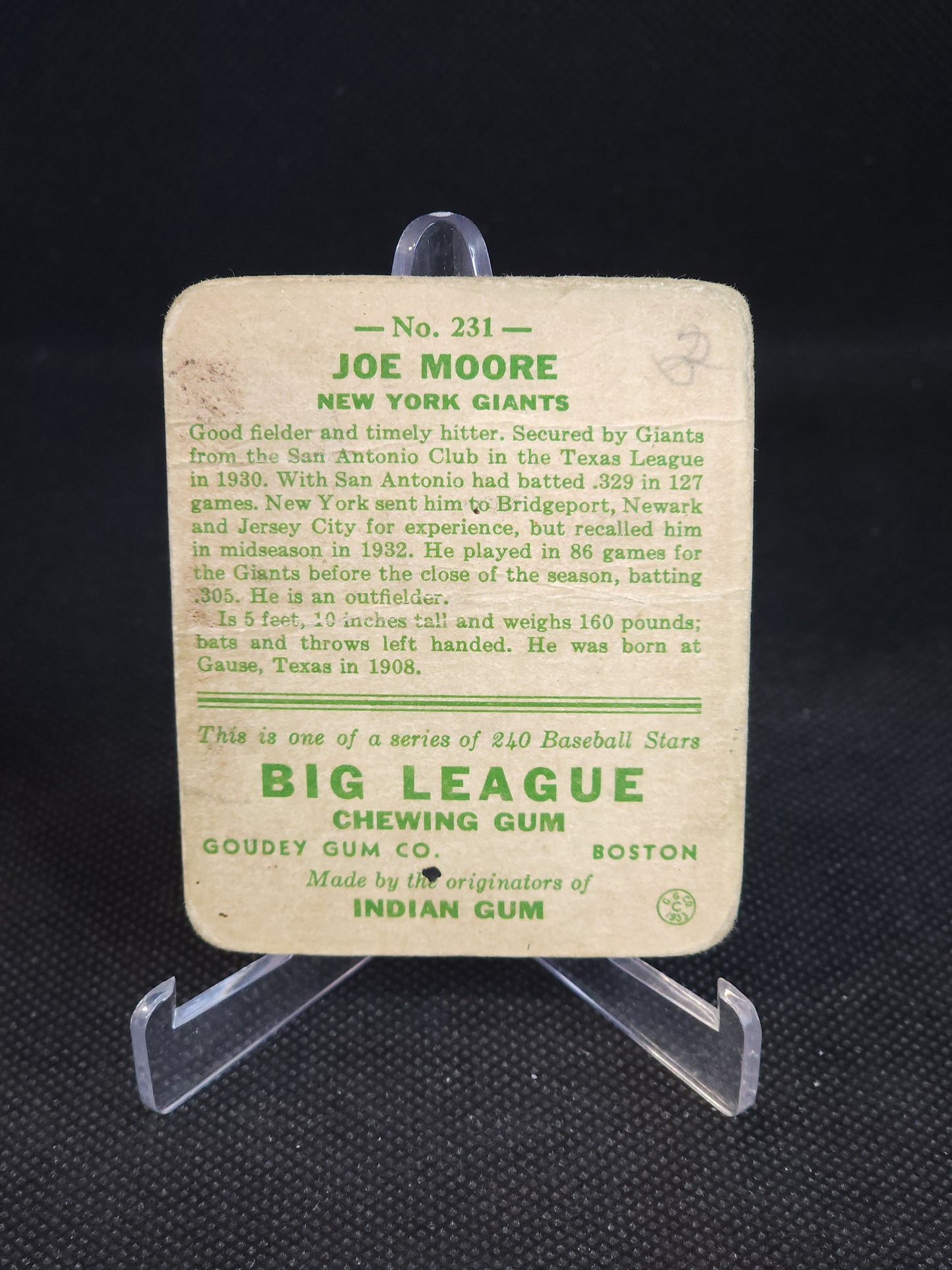 1933 Goudey Big League Joe Moore #231