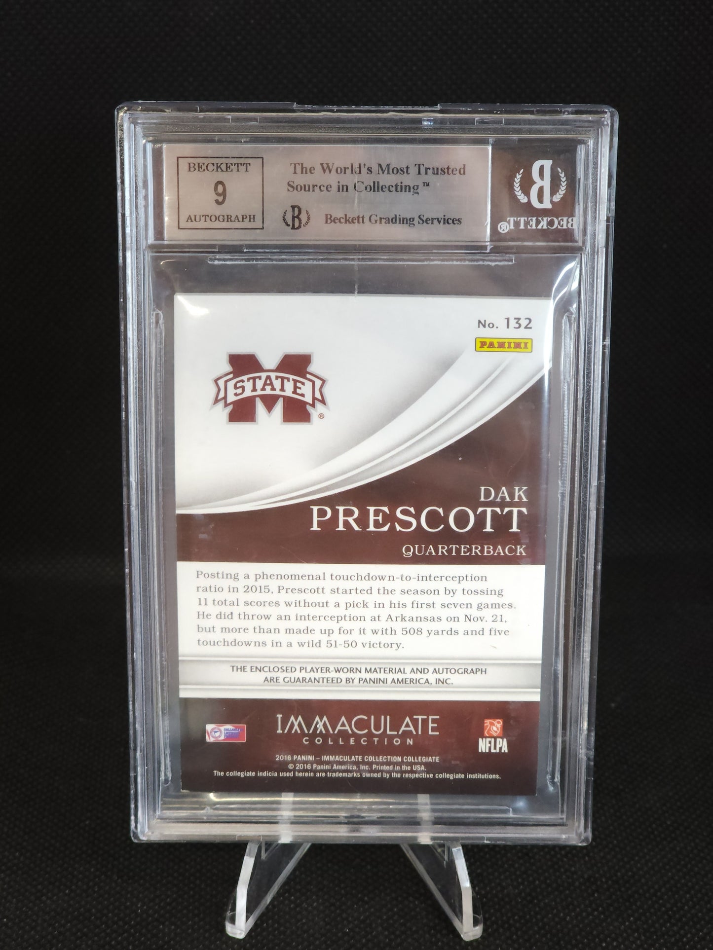 2016 Panini Immaculate Collection Dak Prescott Patch Auto /25 #132 BGS 8.5