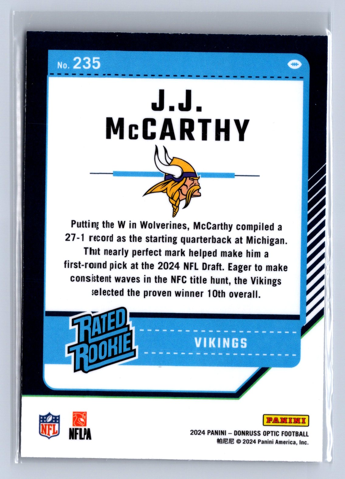 2024 Panini Donruss Optic Rated Rookie J.J. McCarthy #235
