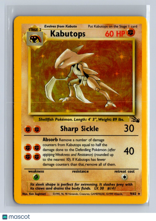1999 Pokemon Fossil Kabutops Holo #9/62 LP