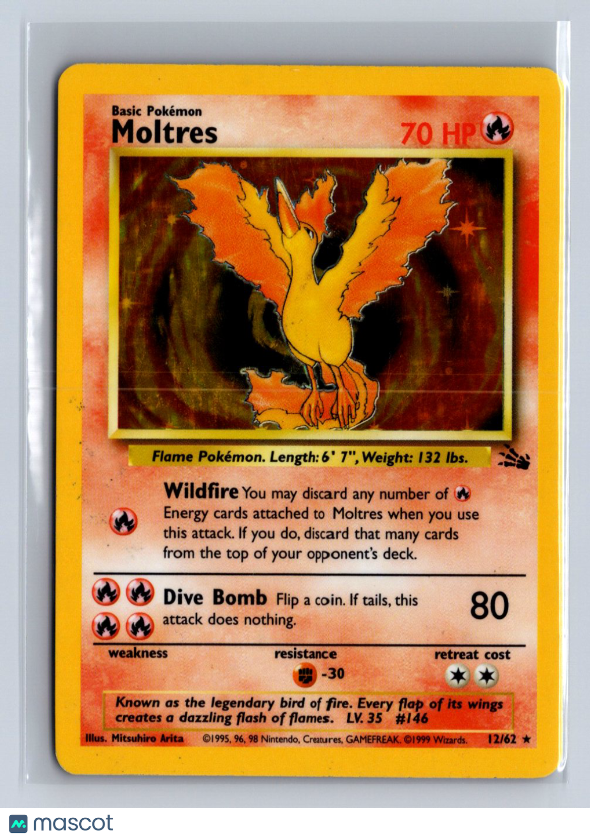 1999 Pokemon Fossil Moltres Holo #12/62 LP