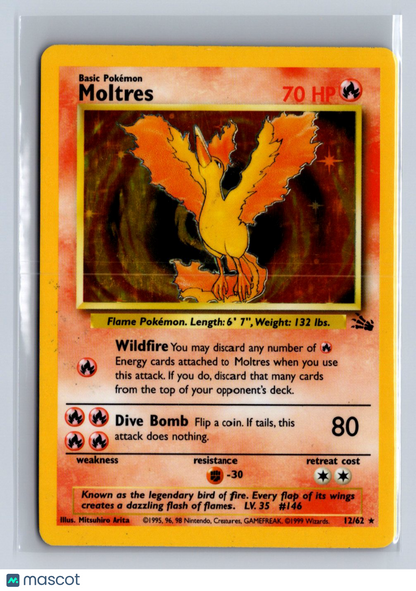 1999 Pokemon Fossil Moltres Holo #12/62 LP