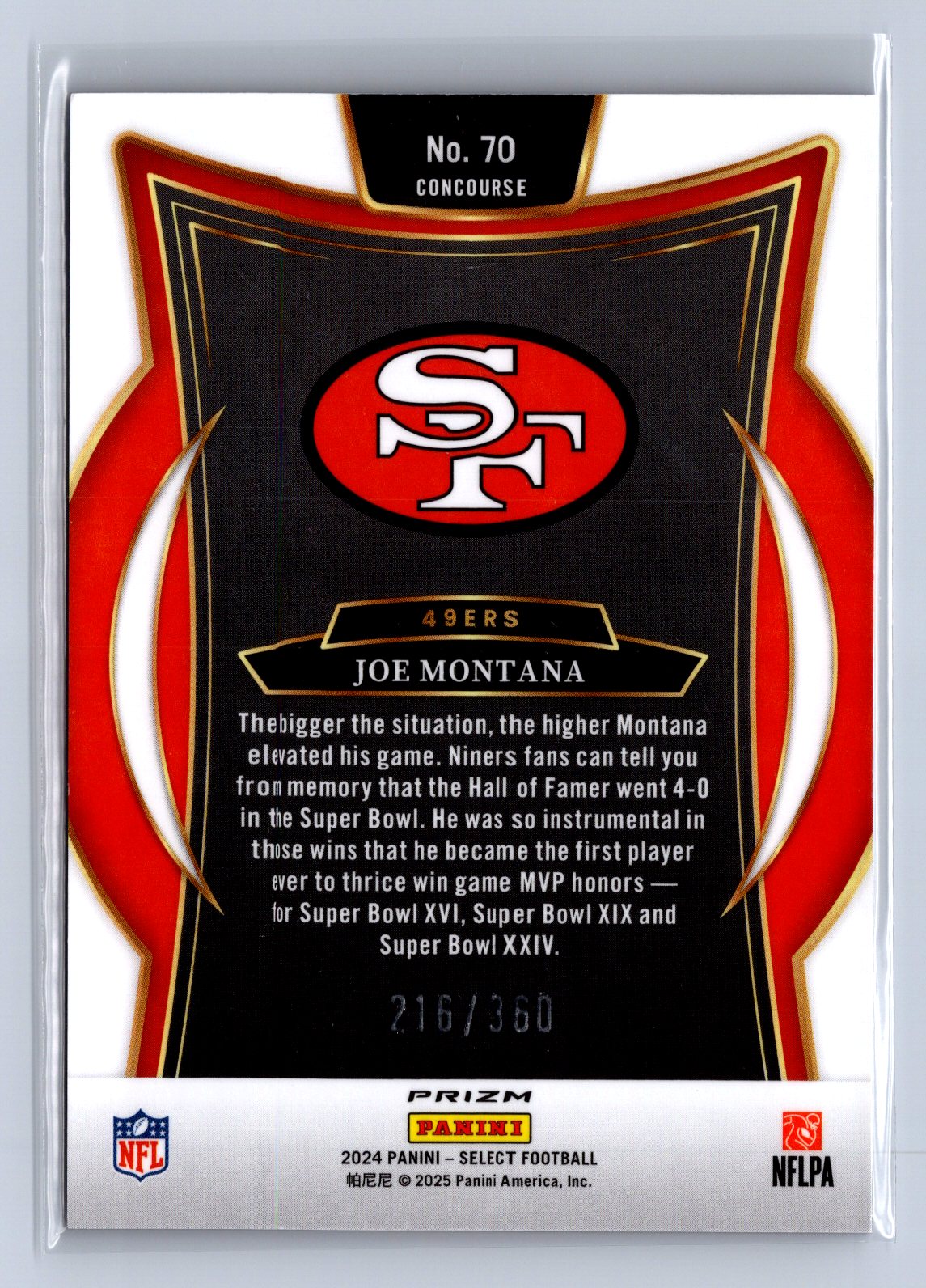 2024 Panini Select Joe Montana Purple Shock /360 #70
